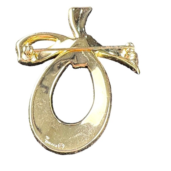 Vtg Signed Crown Trifari Gold Tone Bow Ribbon Clear Rhinestones Brooch Pin 2” - Picture 12 of 14